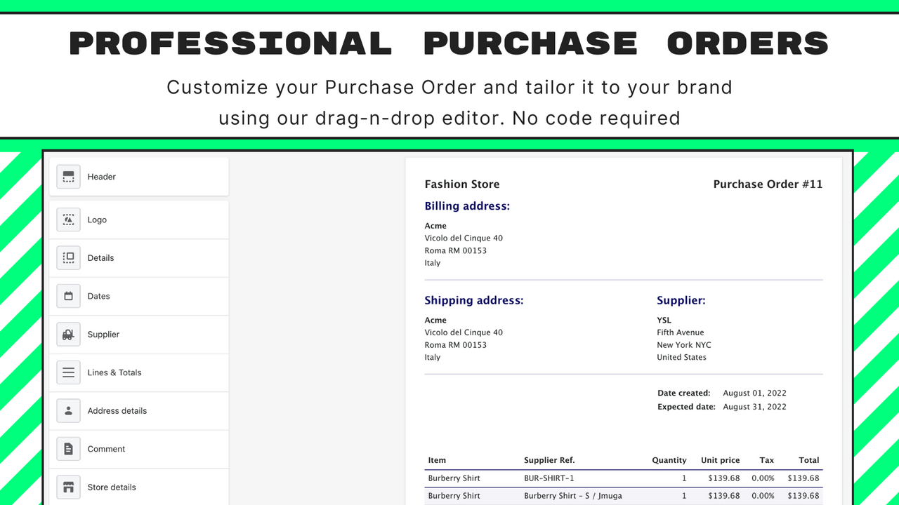 Professional purchase order template PDF