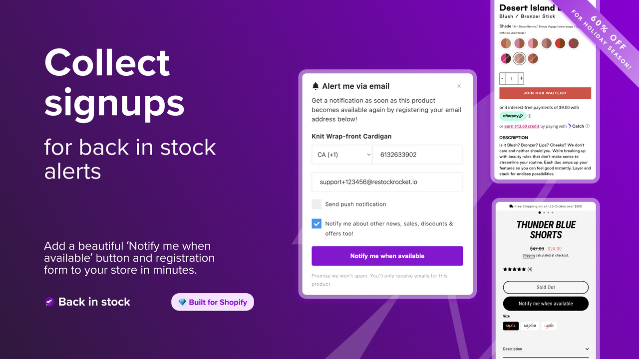 Let customers register for back in stock alerts