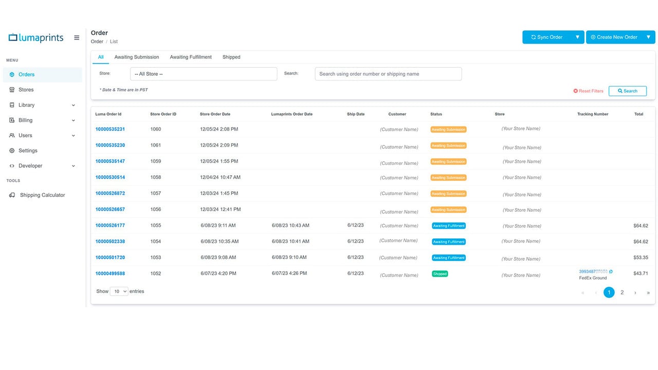 Orders Management Page