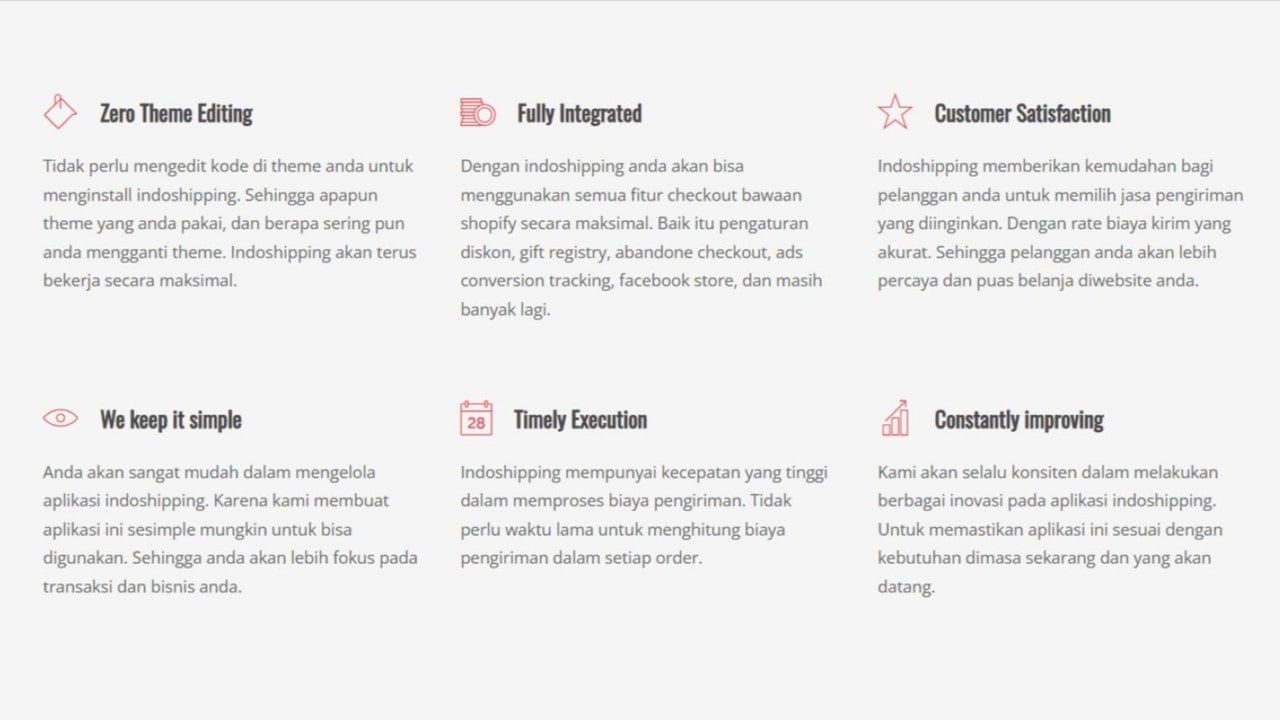 Indoshipping features