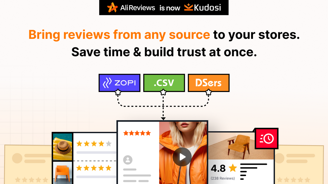 Kudosi - Ali Reviews import reviews by CSV, from Zopi, Dsers