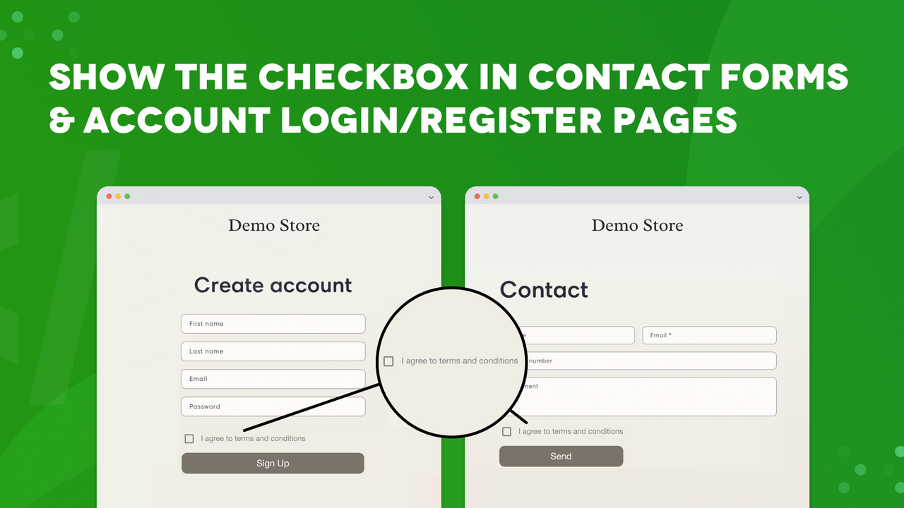 The checkbox appears in the register, login & contact form pages