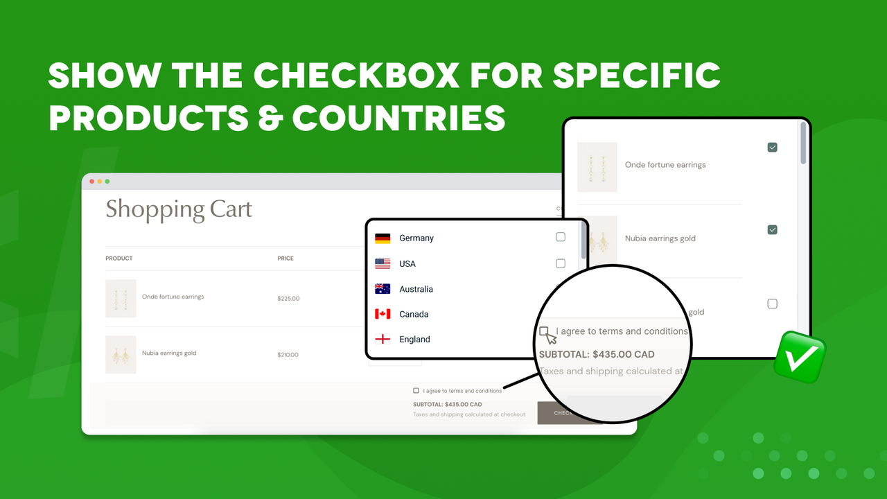 The check box can be added for specific products and countries