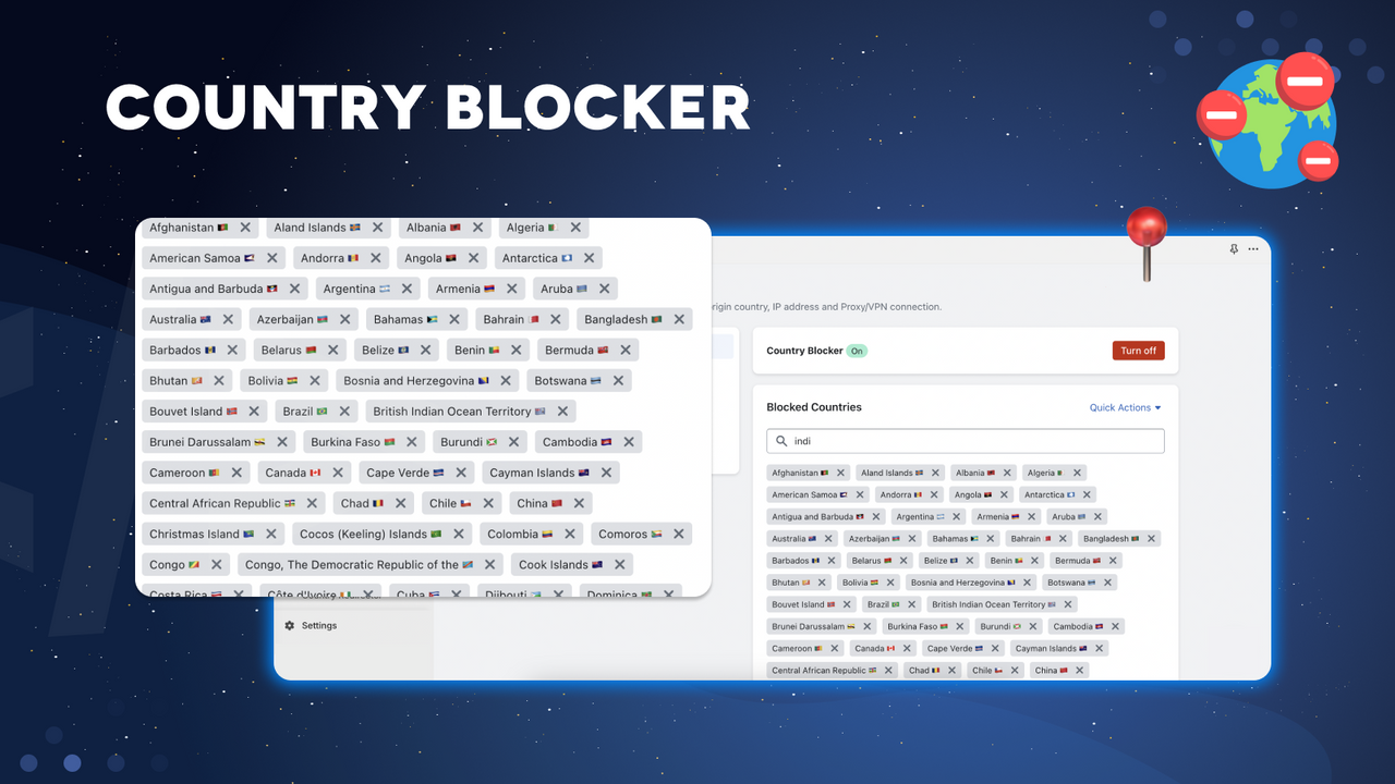 The GeoIP/Geolocation country blocker feature: Block countries