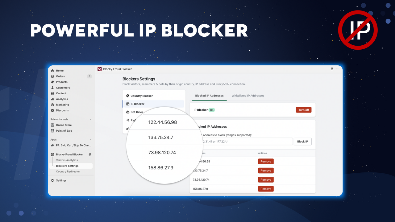 The IP Address blocker feature: Block customers by their IP