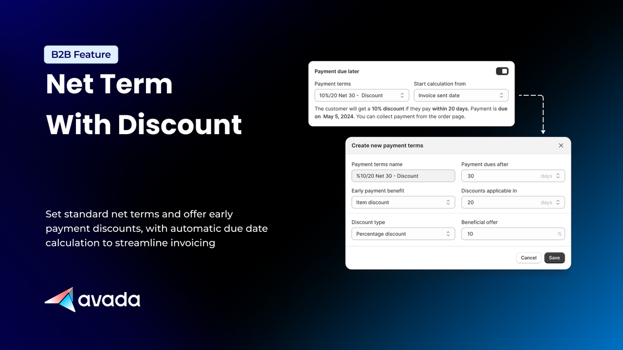 Set net terms with discounts and automatic due date calculation