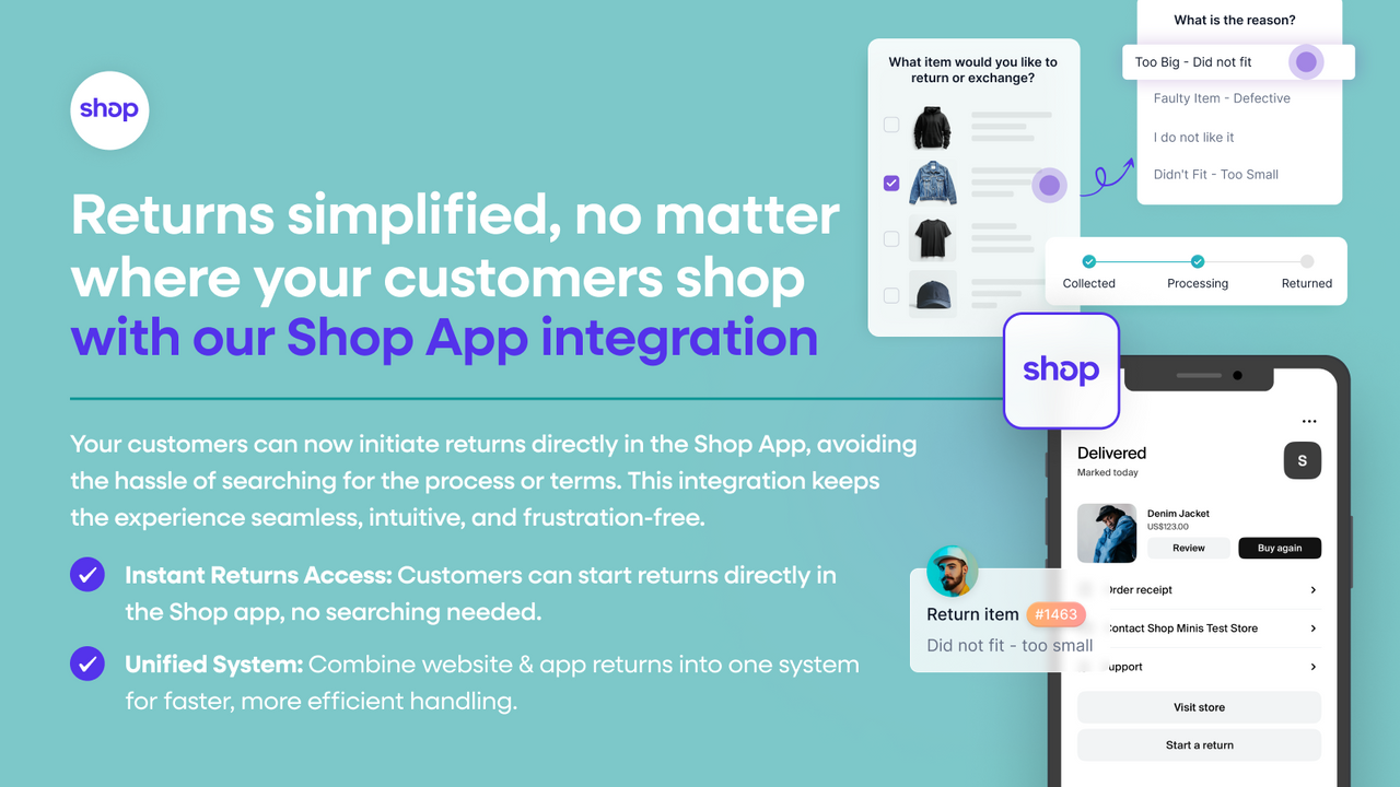 Streamline returns with Shop App integration for easy handling.