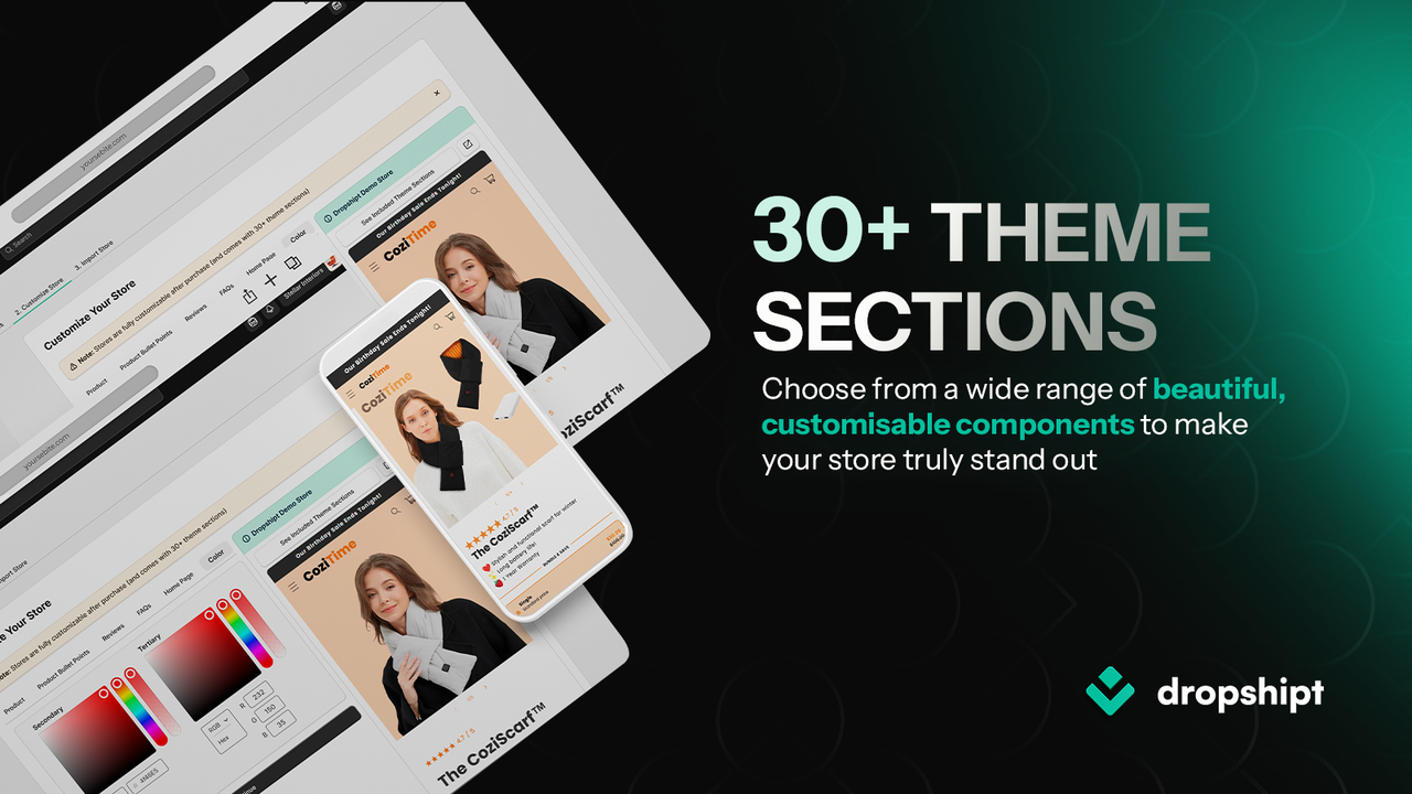 Choose from over 30+ beautiful customizable theme sections