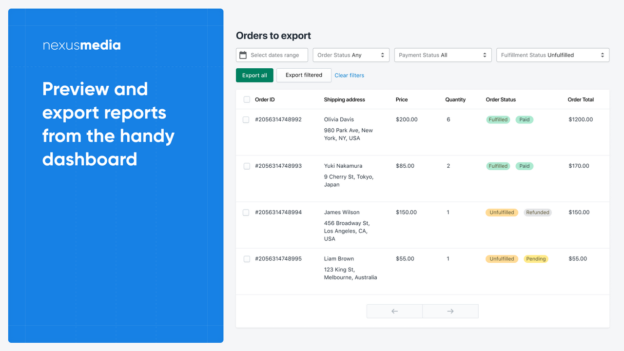 Export order’s related data in CSV or XLS