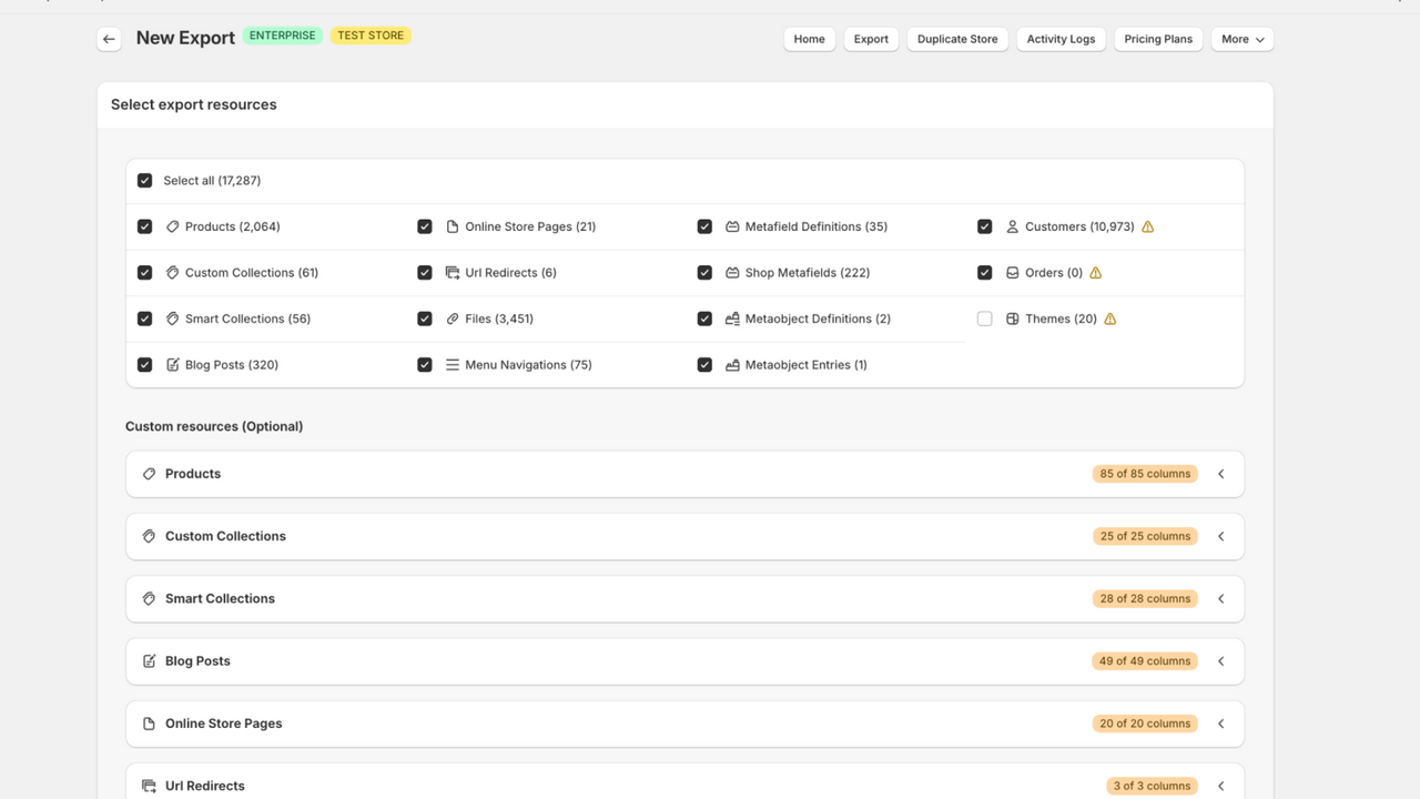 Export Data from Resource Store