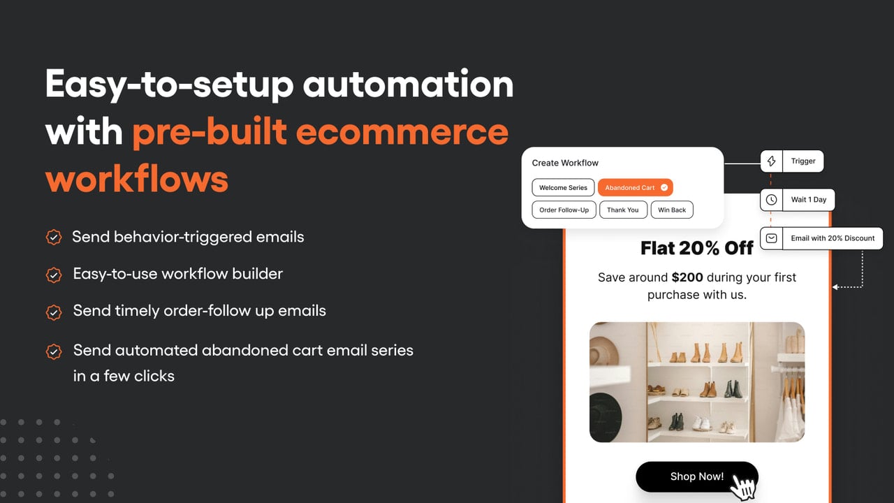 Easy to setup automation with pre-built ecommerce workflow