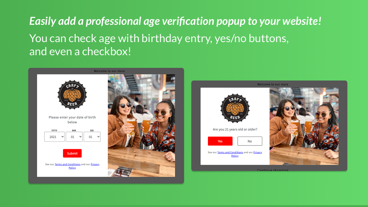 Profession age verification popup