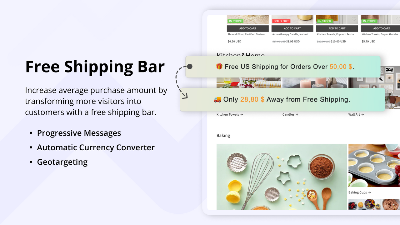 Improve conversion rates with a free shipping bar