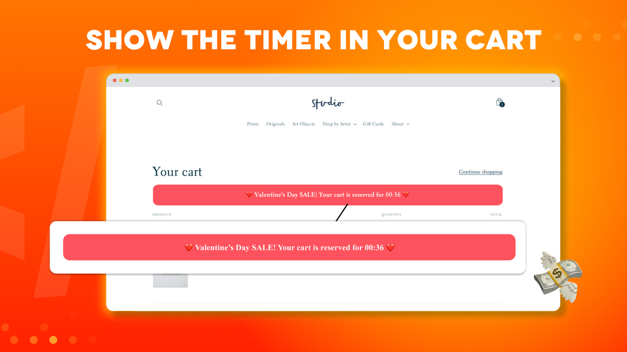 The countdown cart timer app in action in the cart page