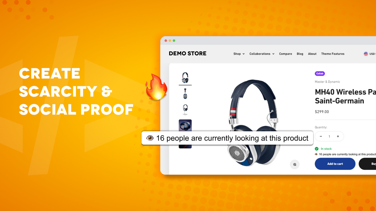 The Scarcity Live Visitors Counter in a product page of a store