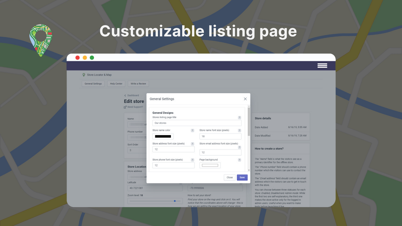 Customizable listing page - fonts, colors, map styles