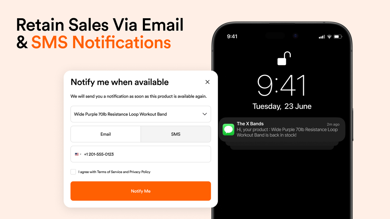 shopify back in stock notifications via sms or email