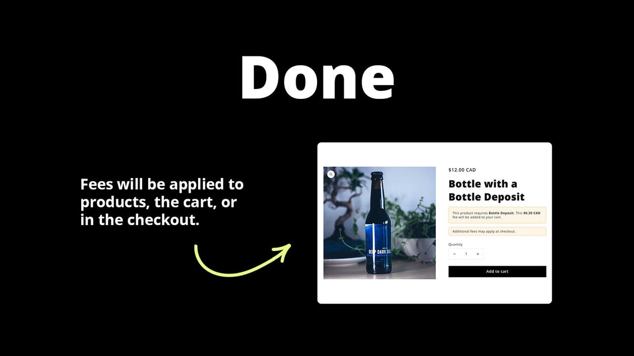Done - Fees will be applied to products, the cart, or checkout.