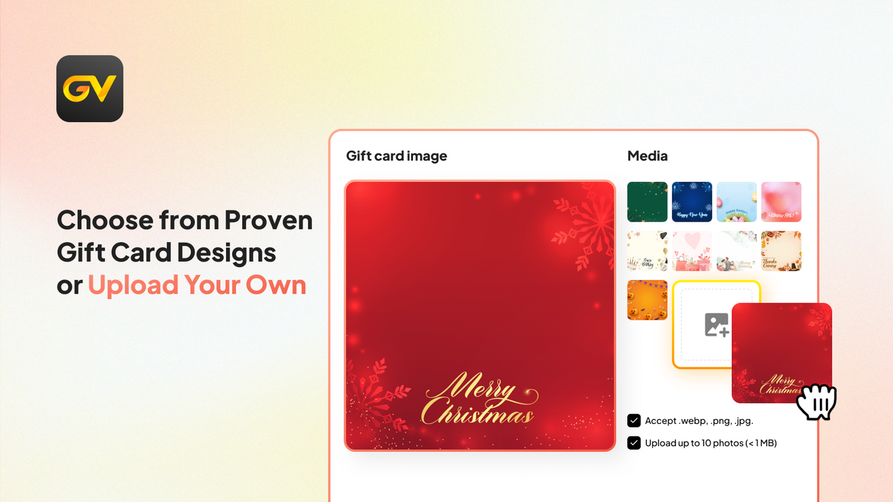 Choose from Proven Gift Card Designs or Upload Your Own