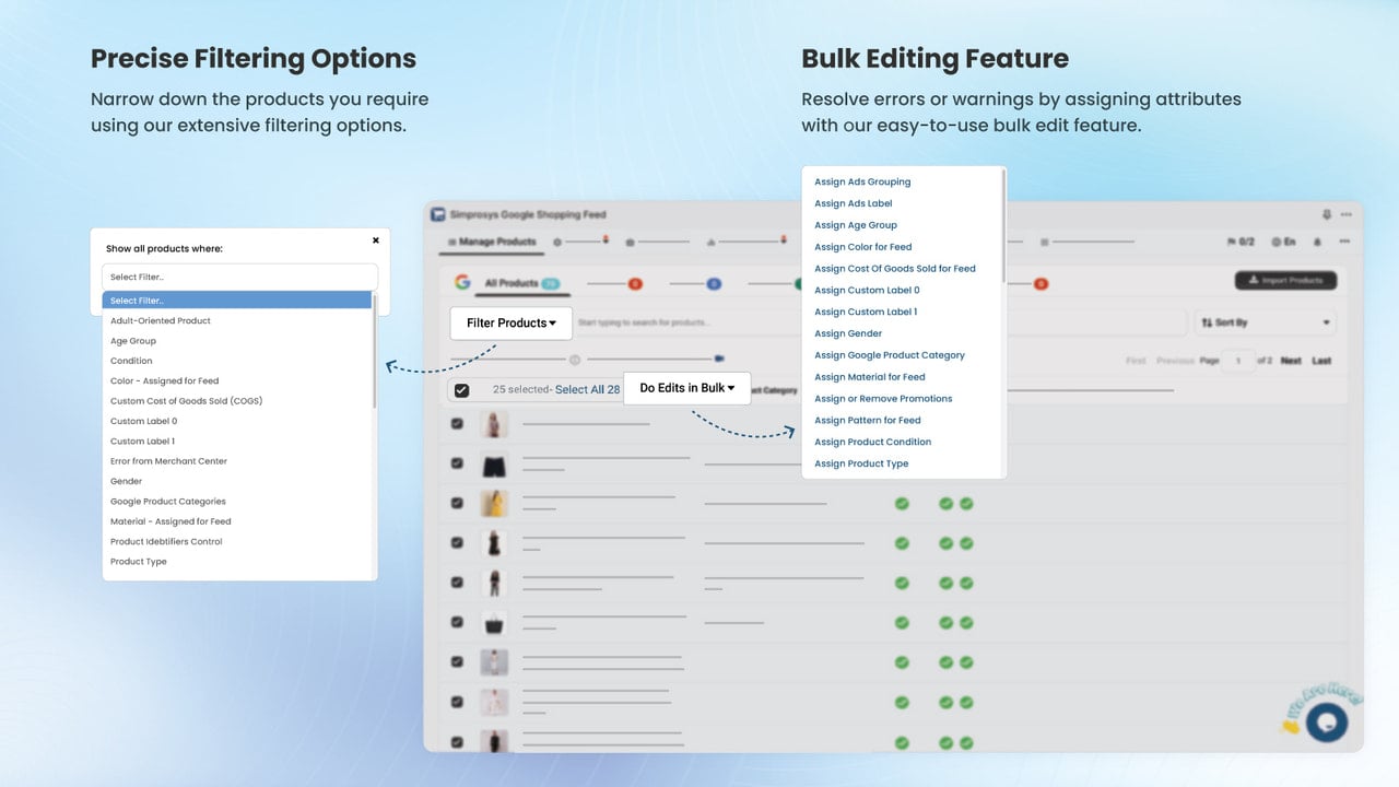 Robust Filtering & Bulk Editing Options to resolve Item Issues.