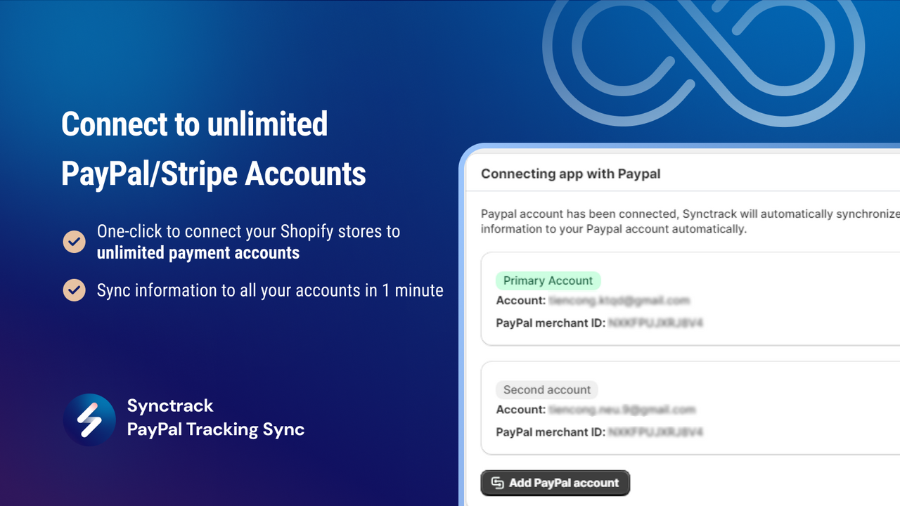 Synctrack supports unlimited PayPal and Stripe accounts