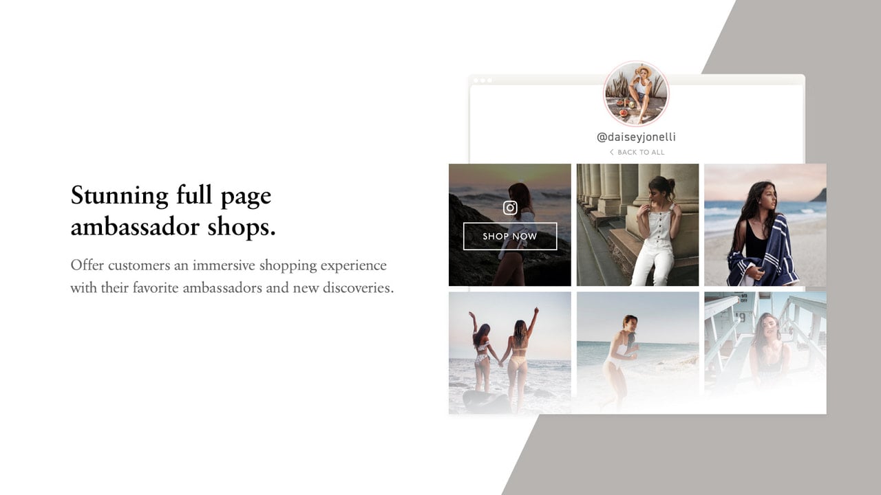 Shoppable full page Instagram ambassador galleries