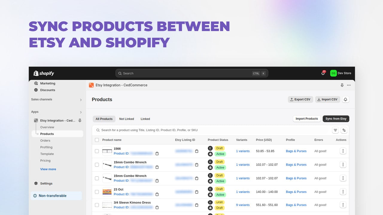 Sync Products between Etsy and Shopify