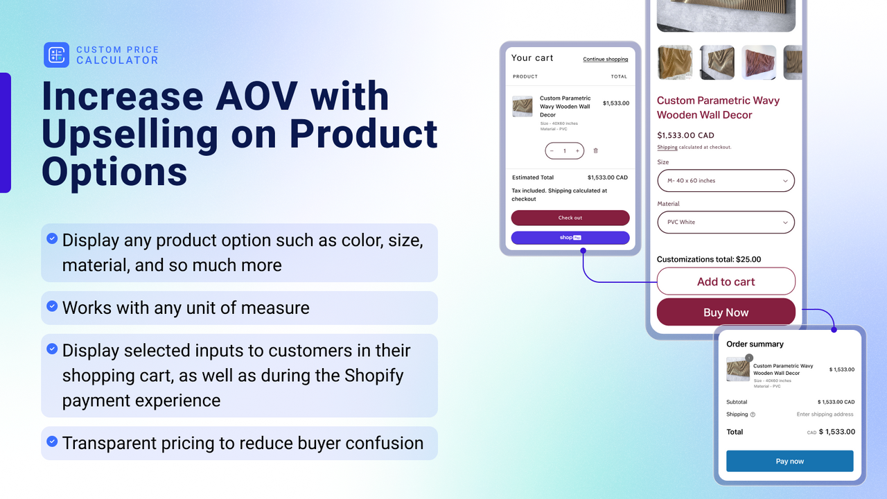 Product options to increase pricing per product and variant