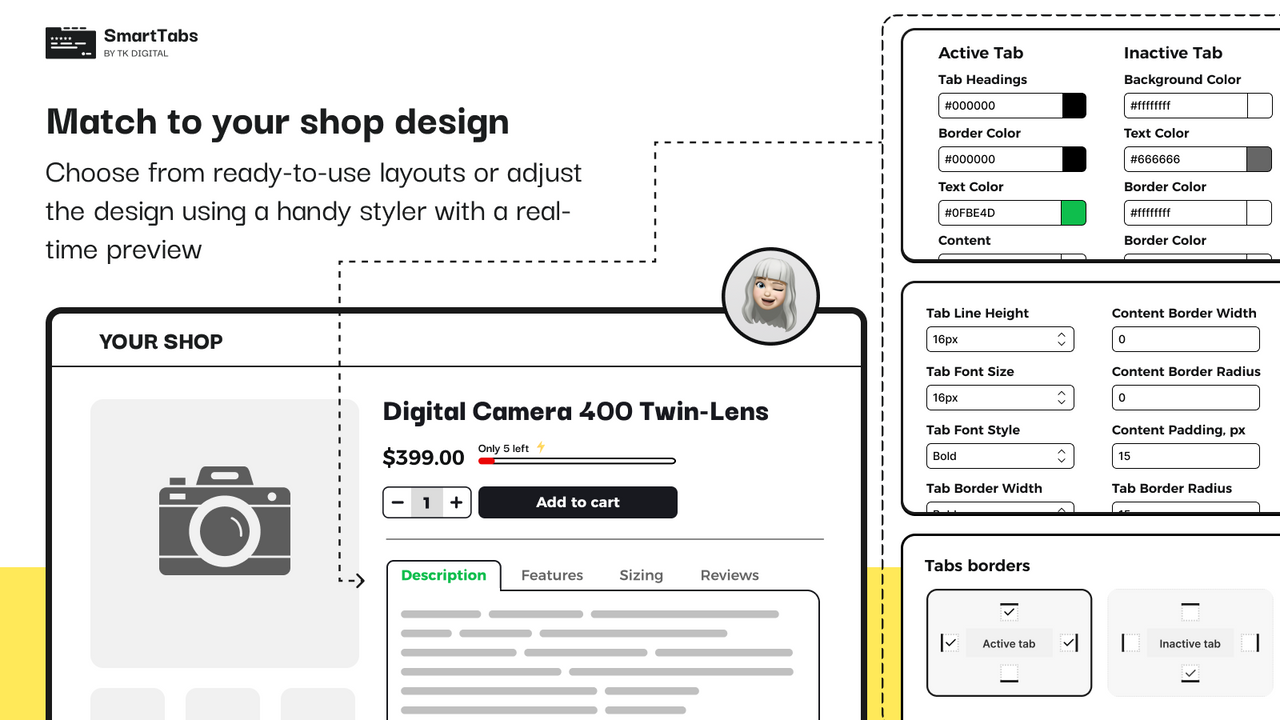 Customize tabs style to Match your store design