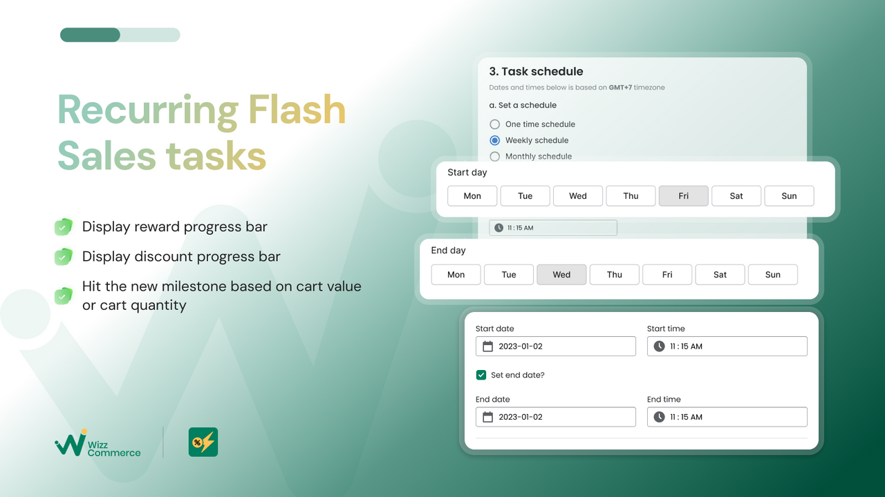 Set recurring flash sale task on daily, weekly, monthly basis