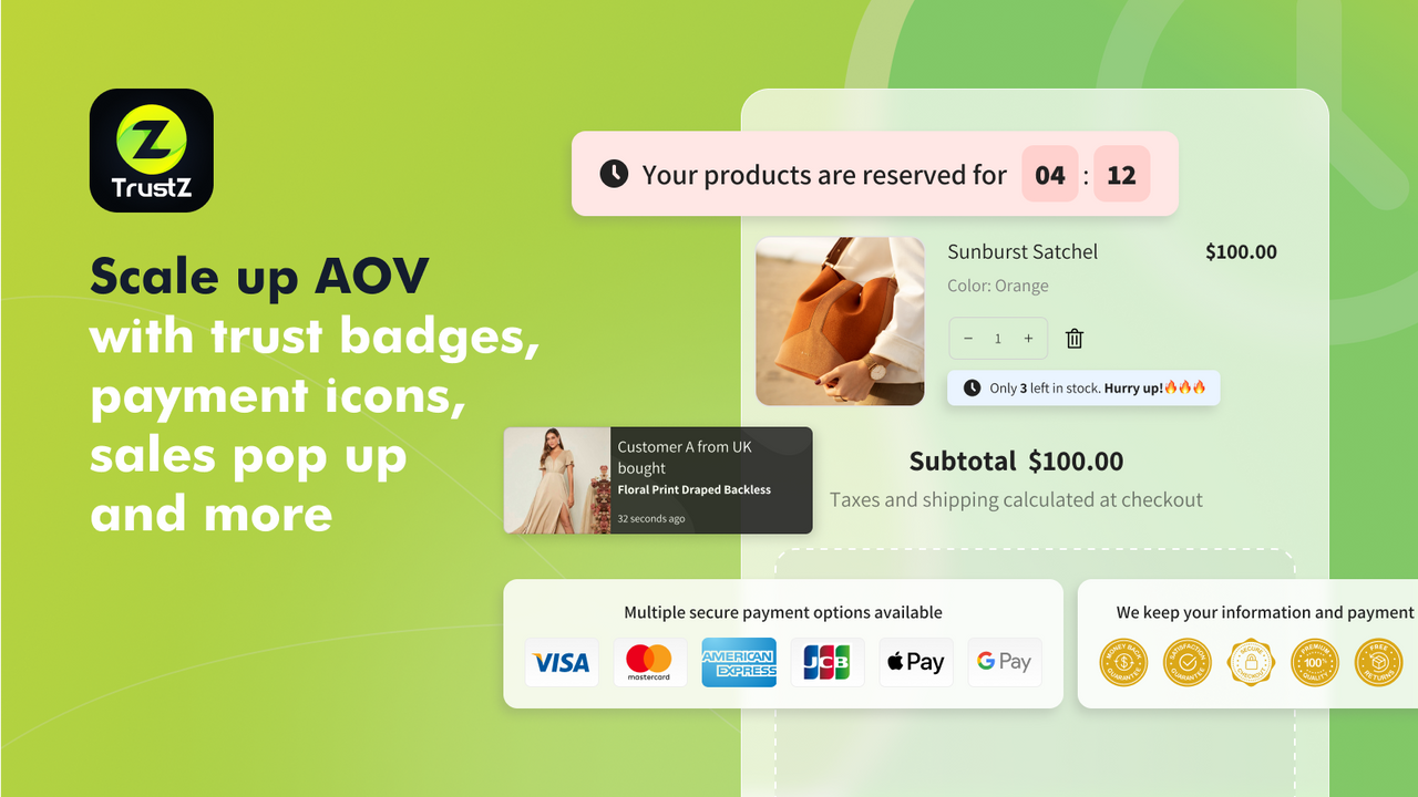 Scale up AOV with trust badges, payment icons, countdown & more