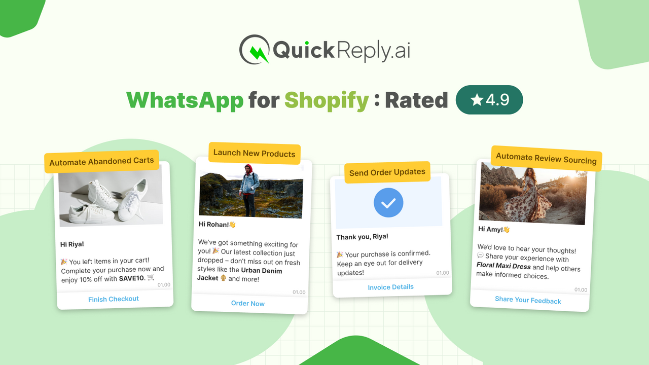 QuickReply.ai WhatsApp integration for Shopify: Cart, orders etc