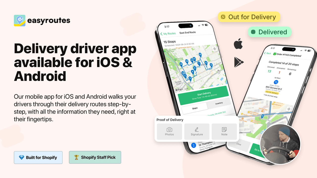 Delivery driver app available for iOS & Android.