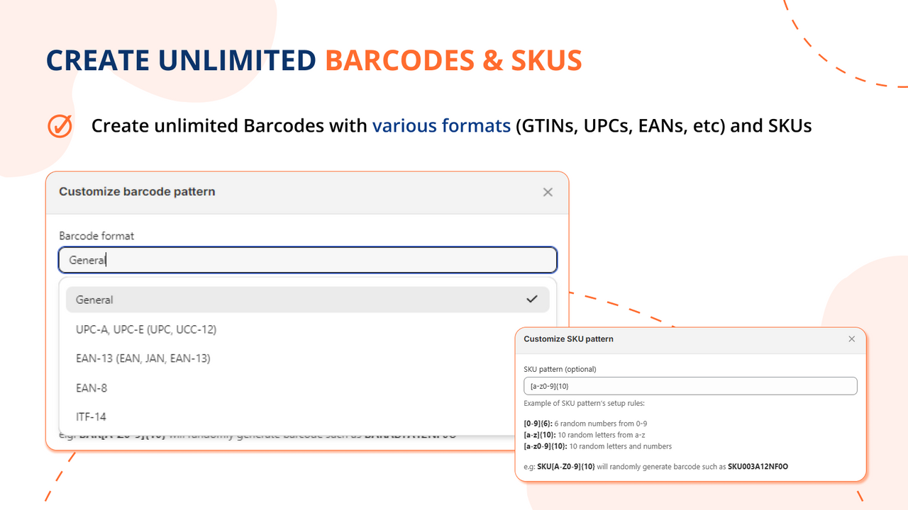 Generate unlimited Barcodes & SKUs