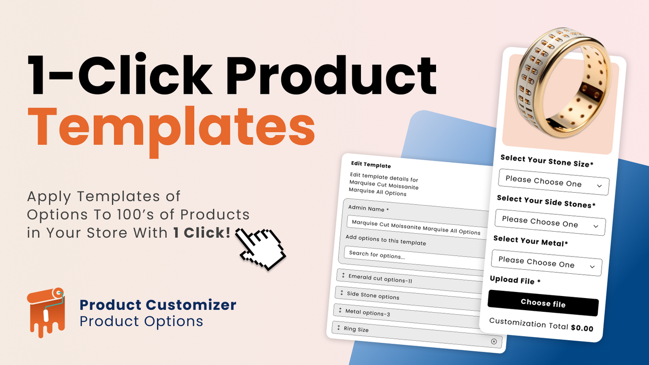 Templates of options for Shopify Product Customizer app