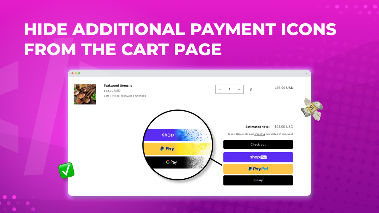 The hide PayPal & additional payment icons feature in the cart