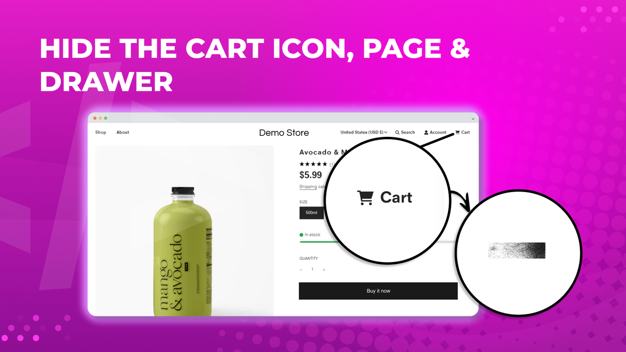 The cart remover - hide cart / remove cart feature in action