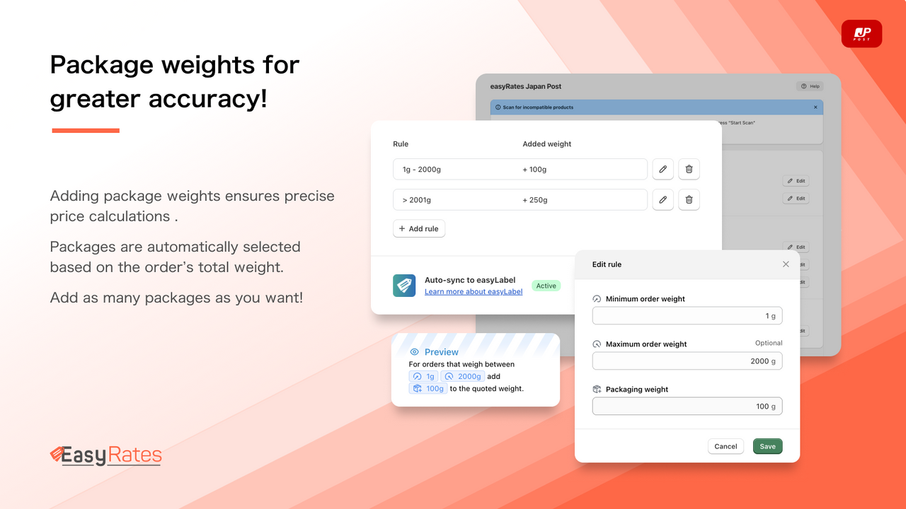 Package weight settings