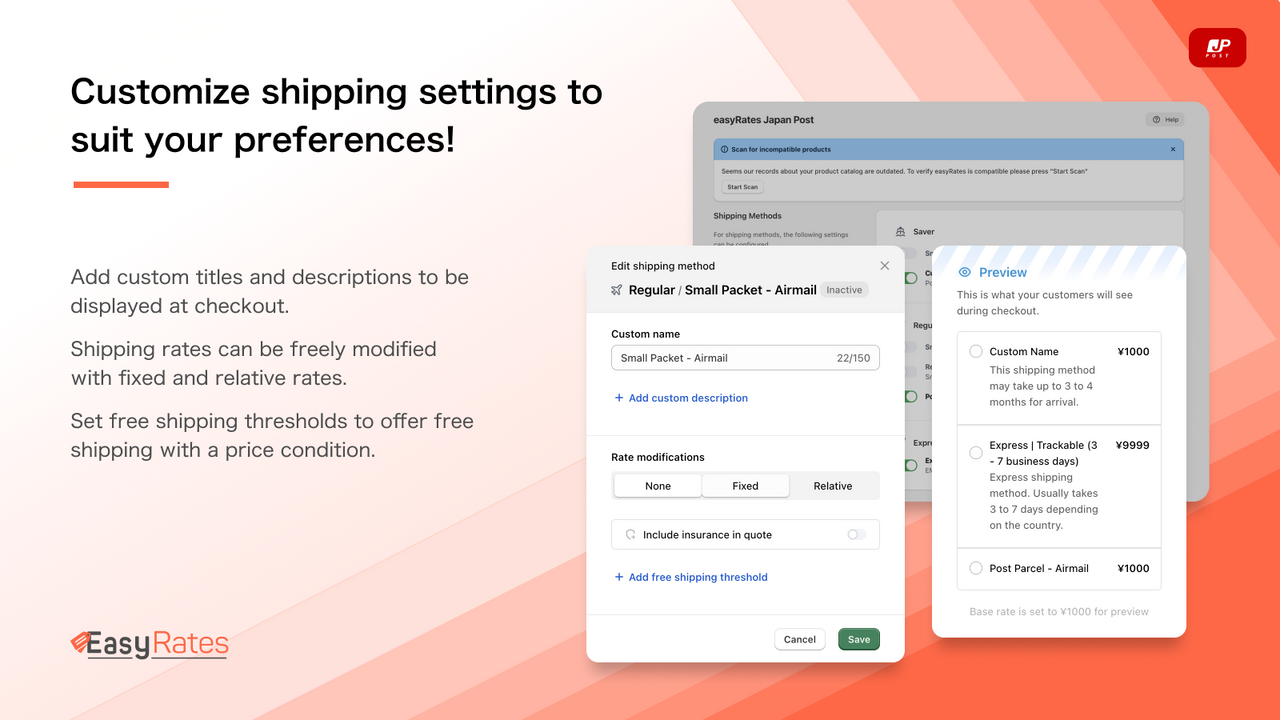 Default shipping methods settings