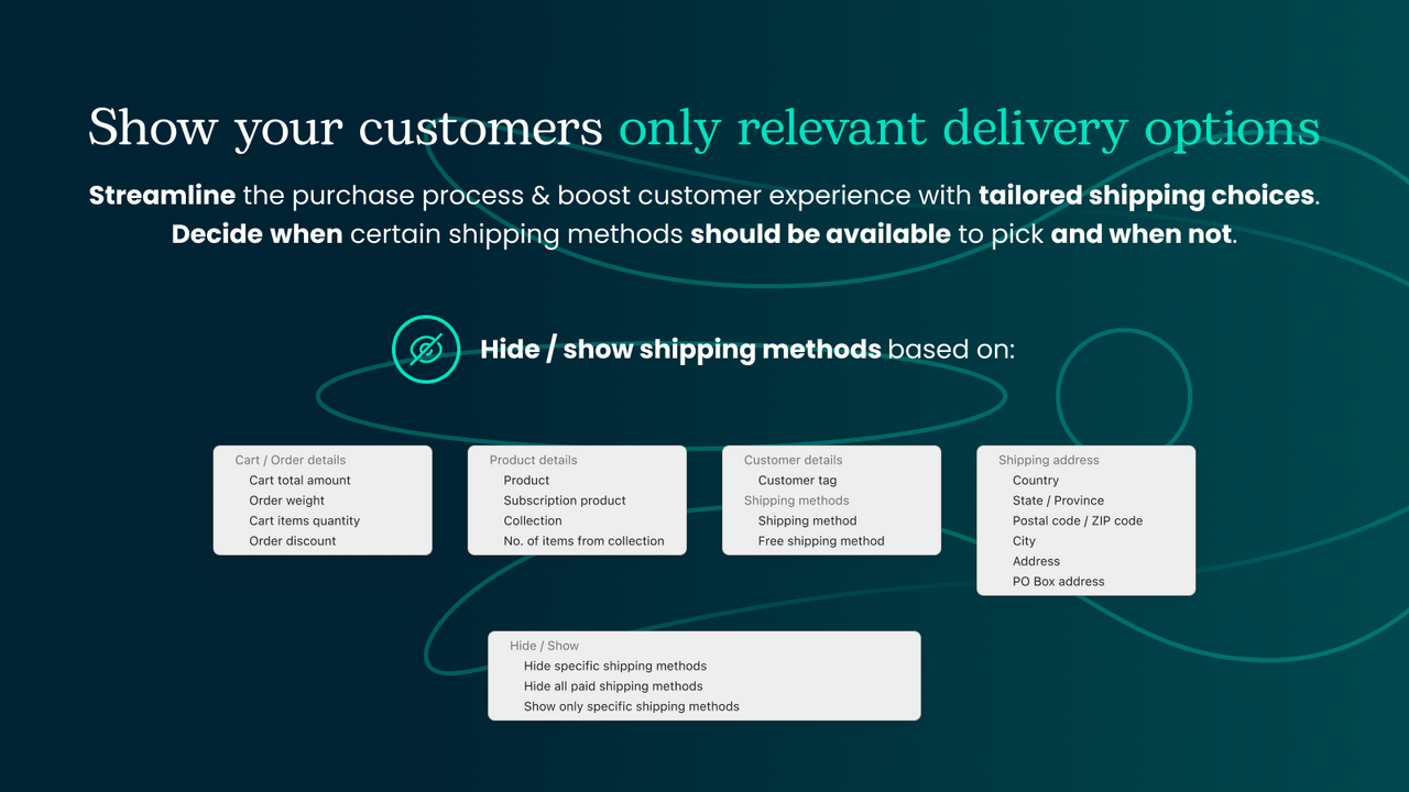 Hide shipping methods at Shopify based on various conditions