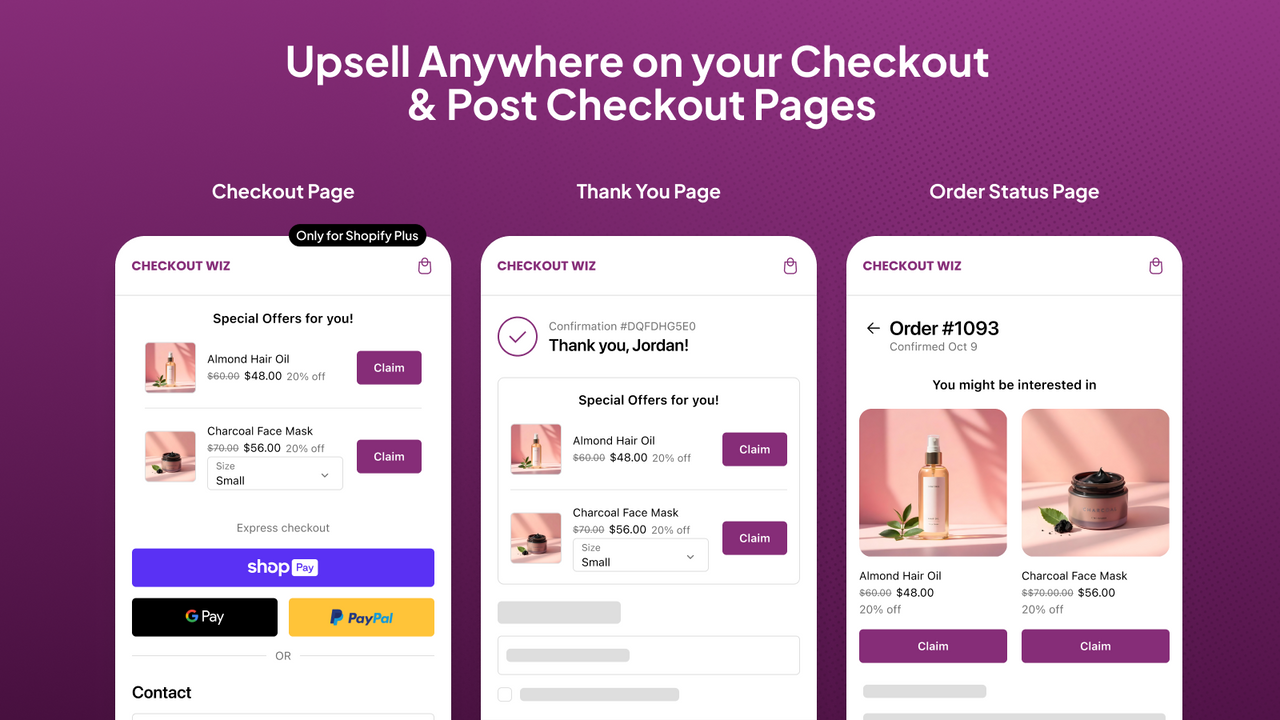 Upsell anywhere in your checkout and post checkout flow