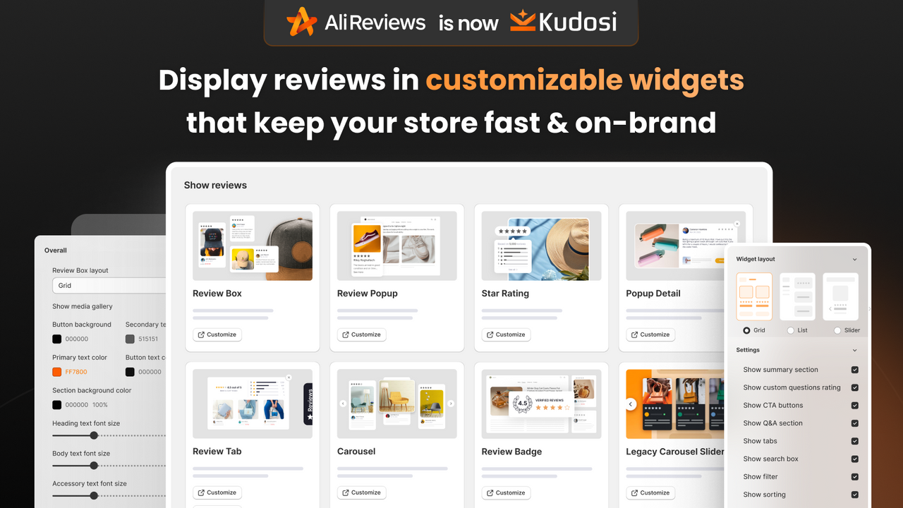 Kudosi - AliReviews display reviews with widgets