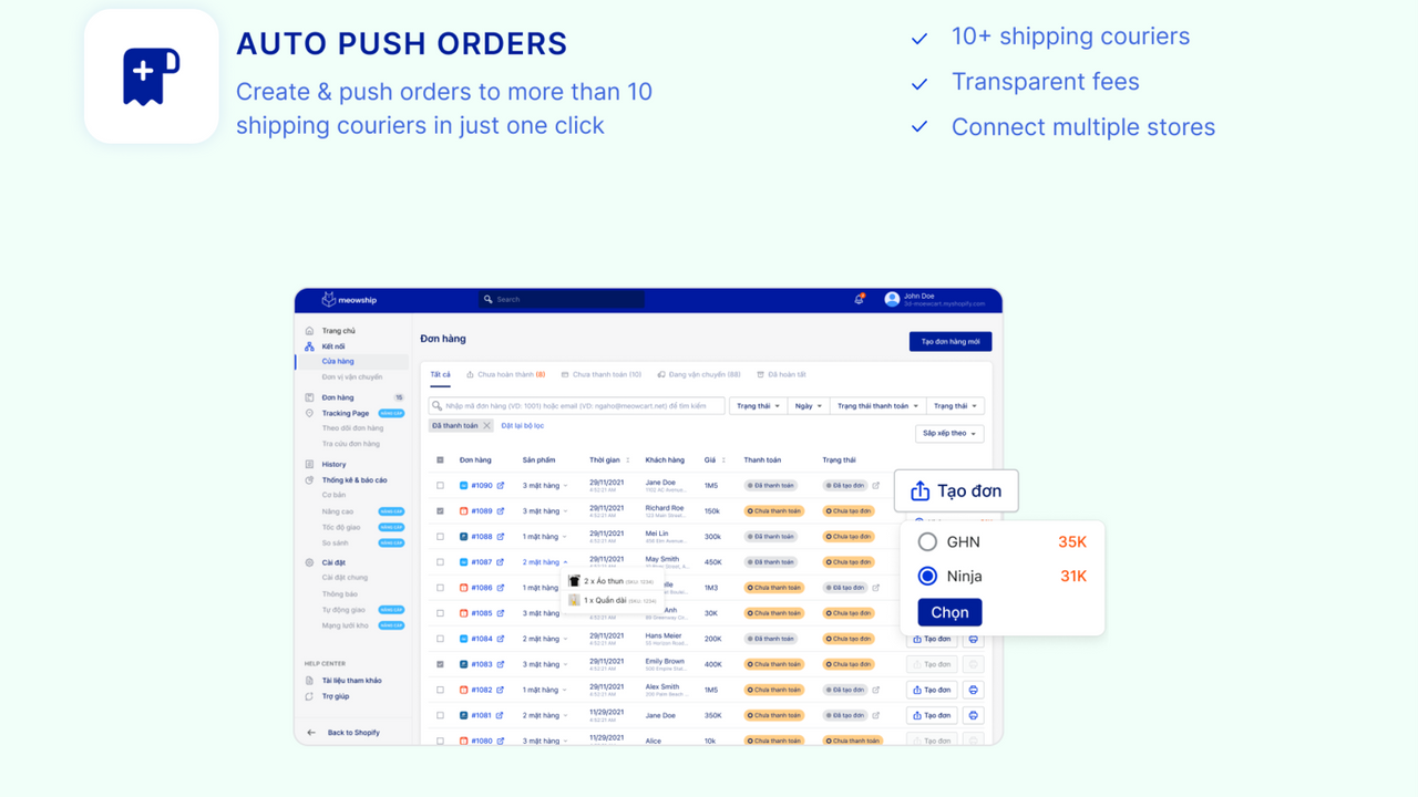 Sync Shopify orders with Meowship