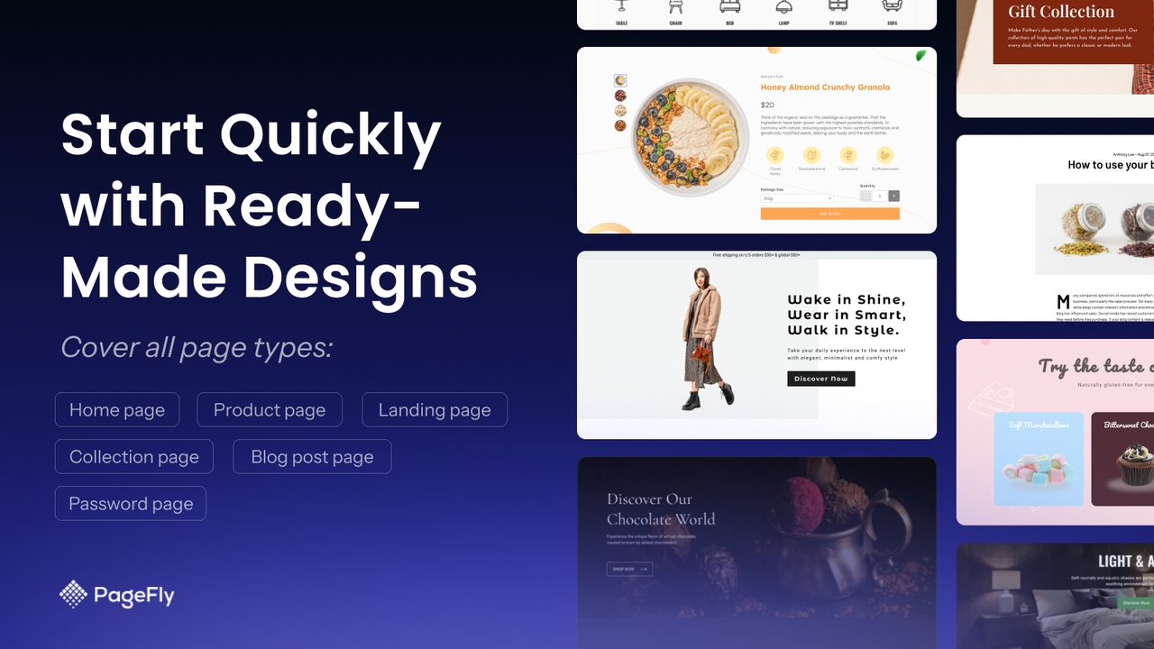 pagefly free templates to build shopify website