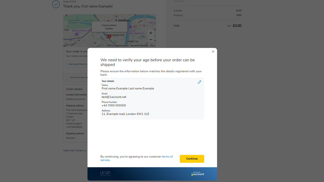 Customer confirms details and real-time age check is performed