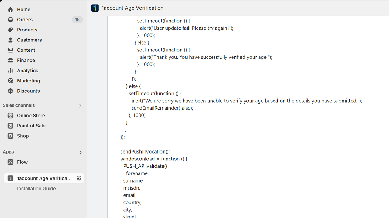 Script generated by the app - runs the age verification API