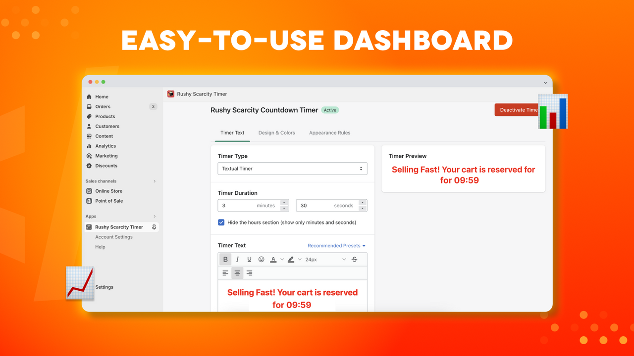 The easy to use custom dashboard of the scarcity checkout timer