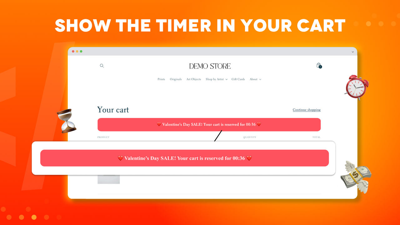 The countdown cart timer app in action in the cart page