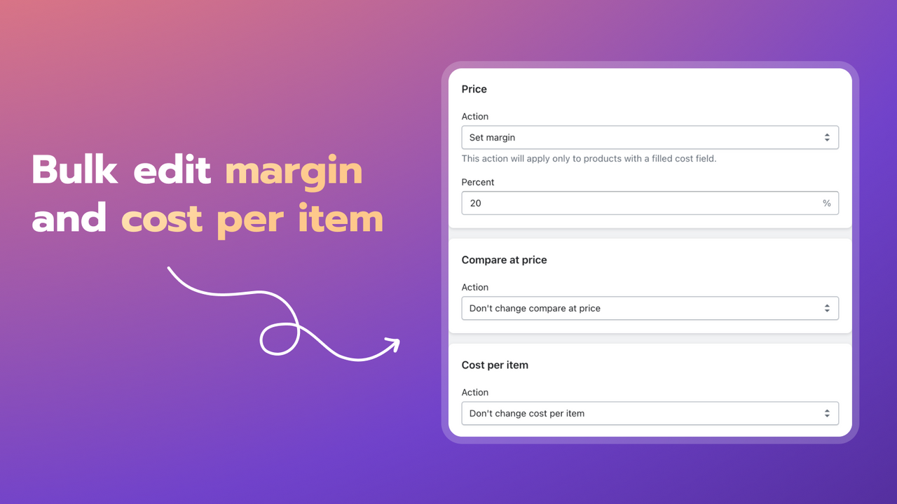 Bulk edit margin and cost per item