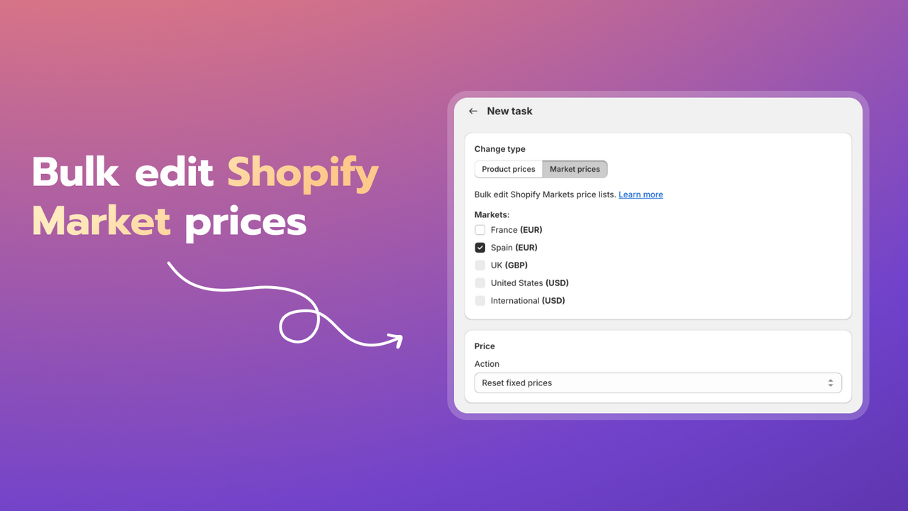 Bulk edit Shopify Market prices